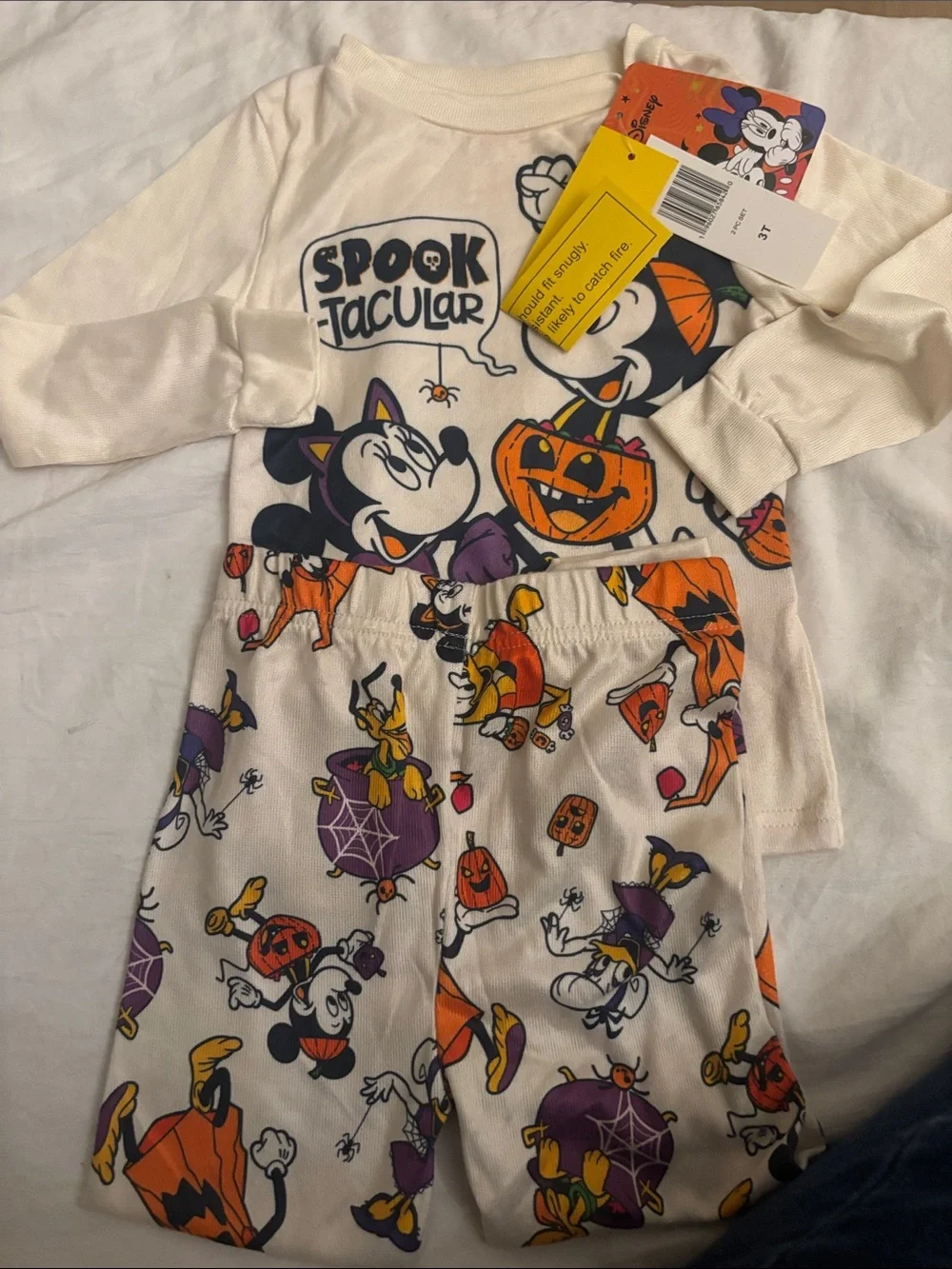 Kids Halloween Mickey and Minnie Mouse Pajama Set - Cream & Orange